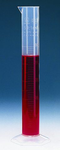 BRAND<sup>?</sup> graduated cylinder, PP, with blue printed scale or embossed scale