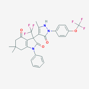 6,6-Dimethyl-3-(5-methyl-3-oxo-2-(4-(trifluoromethoxy)phenyl)-2,3-dihydro-1H-pyrzol-4-yl)-1-phenyl-3-(trifluoromethyl)-6,7-dihydro-1H-indole-2,4(3H,5H)-dione图片